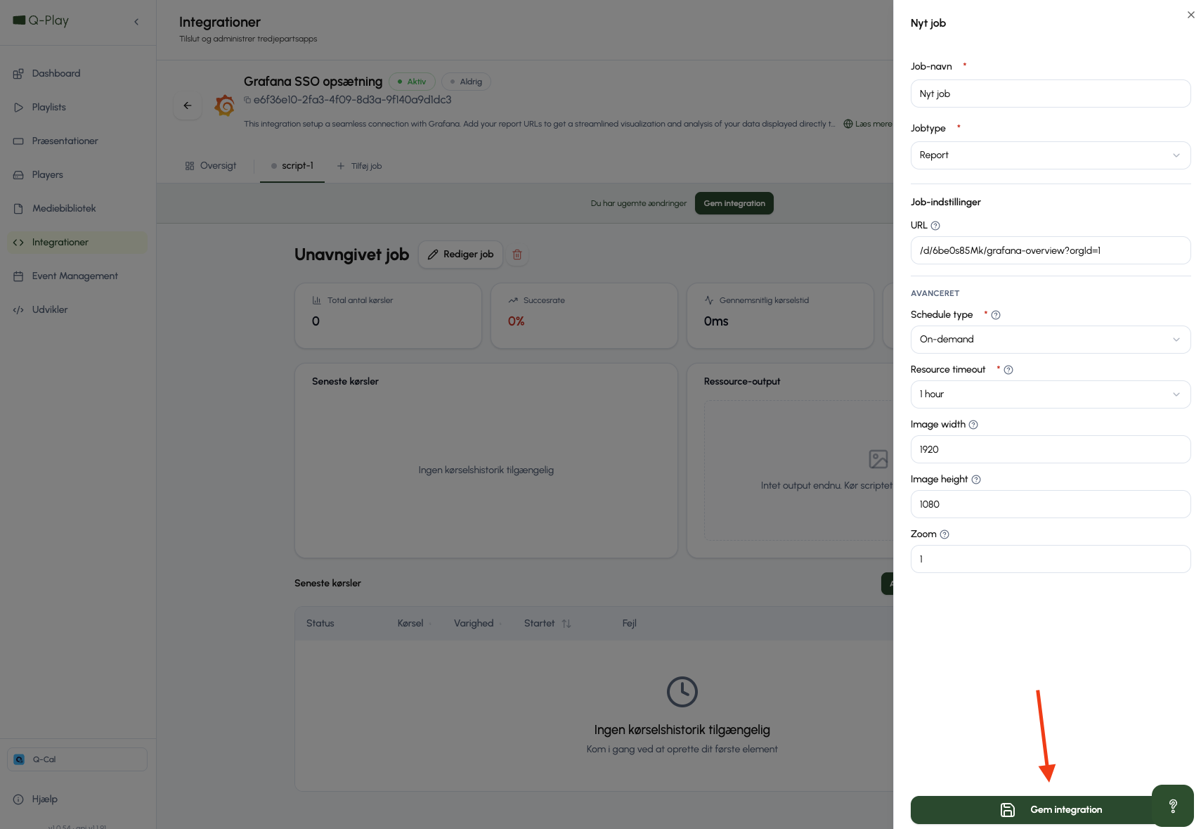 Opsætning af nyt job