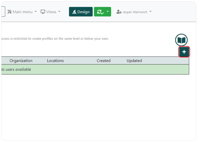 User profile section on Q-Cal with an option to add a new profile, indicated by a green plus icon