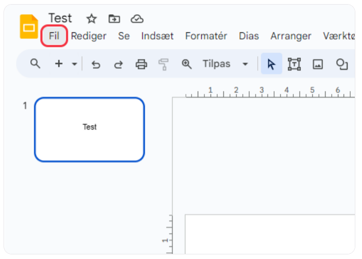 Google Docs interface with a selected text box labeled 'Test'.