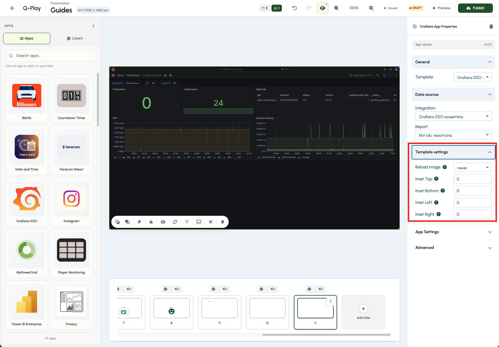 Set the reload timer in Template Settings