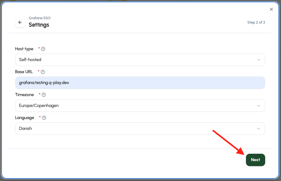 Select the host type and enter the Base URL