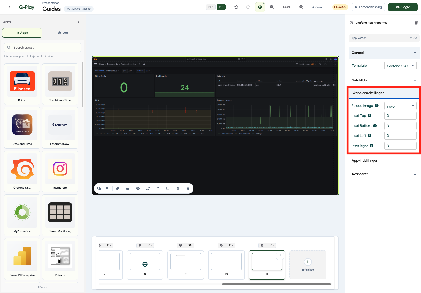 Indstilling af reload timer i Skabelonindstillinger