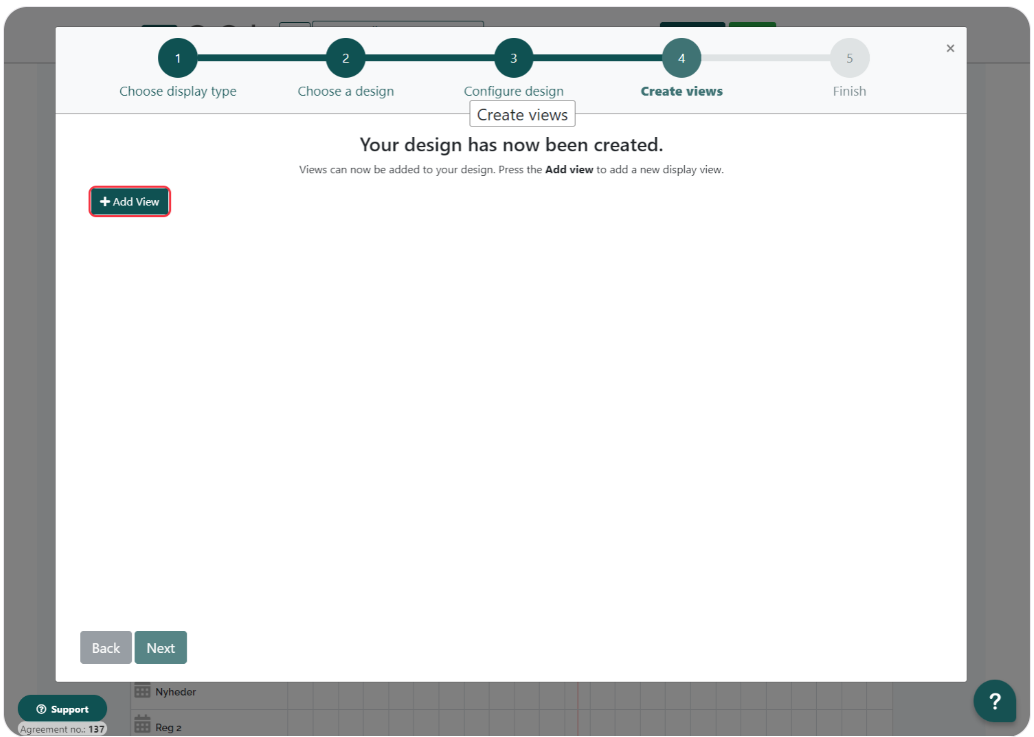 Screen indicating completion of design creation with an option to add views to the new design.