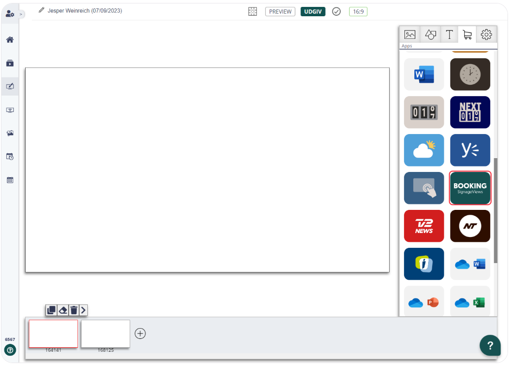 Content management system interface with a variety of media application icons for scheduling and publishing digital content.