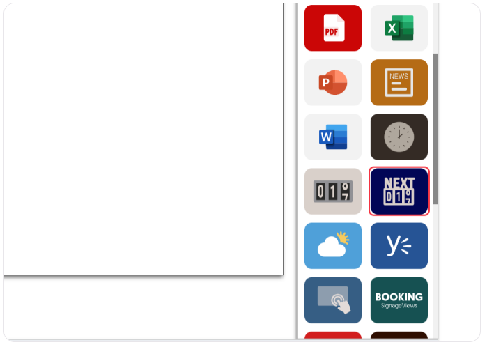 Content management system with a sidebar showing various document and application icons.