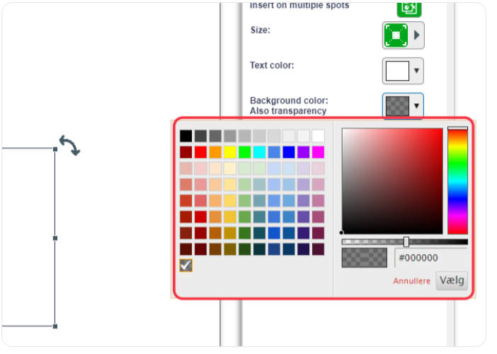 Color selection tool displayed for background customization in a digital signage application.