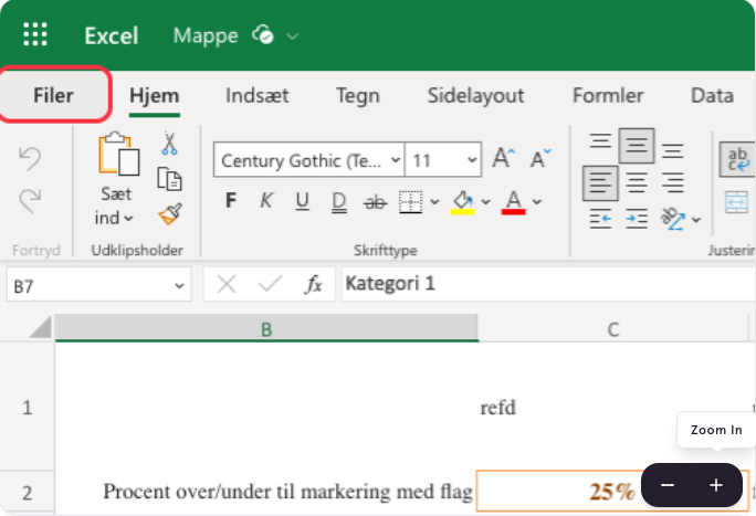 Screenshot of Microsoft Excel interface with 'Home' tab active, showing font options, cell styles, and zoom controls.